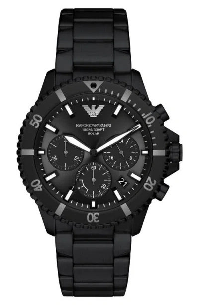 Emporio Armani World Explorer Solar Chronograph Bracelet Watch, 43.5mm In Black