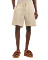 Emporio Armani Woven Cotton Drawstring Shorts In Beige