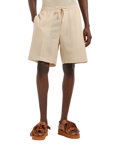 Emporio Armani Woven Cotton Drawstring Shorts In Beige