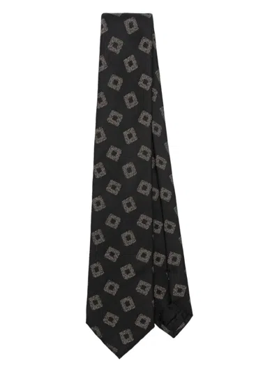 Emporio Armani Woven Jacquard Tie In Black