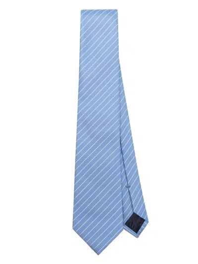 Emporio Armani Woven Jacquard Tie In Light Blue