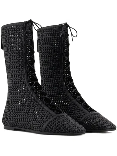 Emporio Armani Woven Lace-up Boots In Multi