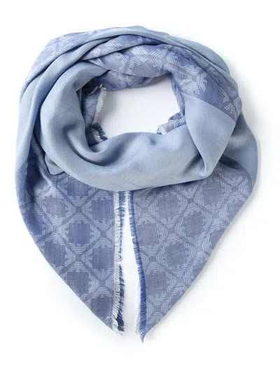 Emporio Armani Woven Logo Scarf In Blue