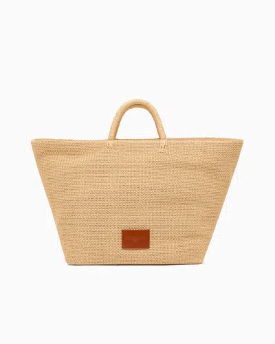 Emporio Armani Woven Raffia Oversized Shopper Bag In Beige