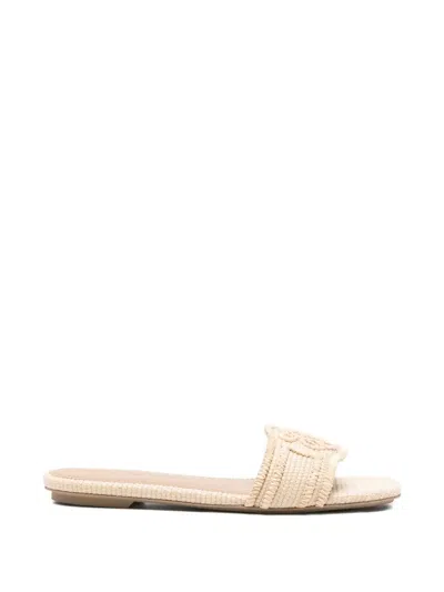 Emporio Armani Rafia Flat Sandals In Neutral
