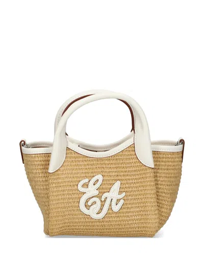 Emporio Armani Woven Straw Tote Bag In Tan