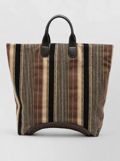 Emporio Armani Woven Stripe Shoulder Bag Leather Trim In Brown