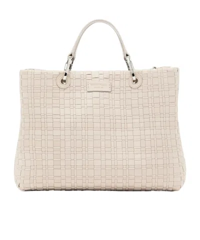 Emporio Armani Myea Medium Shopper Bag In Woven Nylon In Neutral