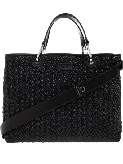 Emporio Armani Woven Tote Bag In Black