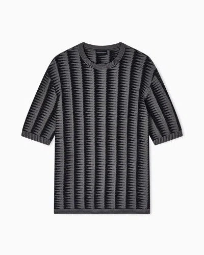 Emporio Armani Woven Weave Cotton Sweater In Blue