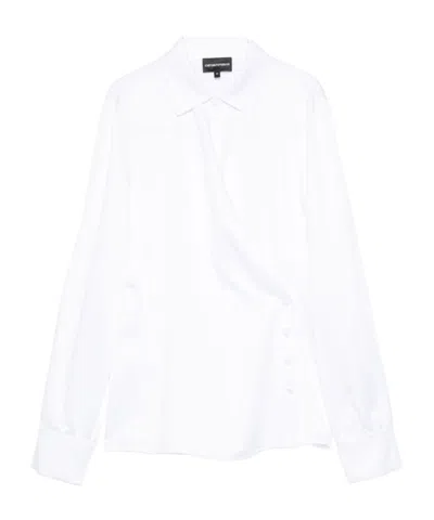 EMPORIO ARMANI WRAP-FRONT BUTTON-DETAIL BLOUSE