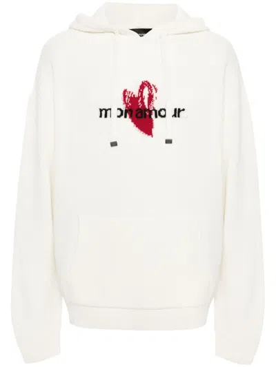 Emporio Armani X Mon Amour Intarsia-knit Hoodie In Neutrals