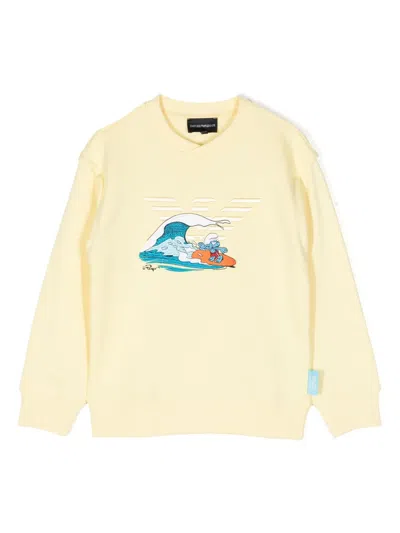 Emporio Armani Kids' X Smurfs Cotton Sweatshirt In 黄色