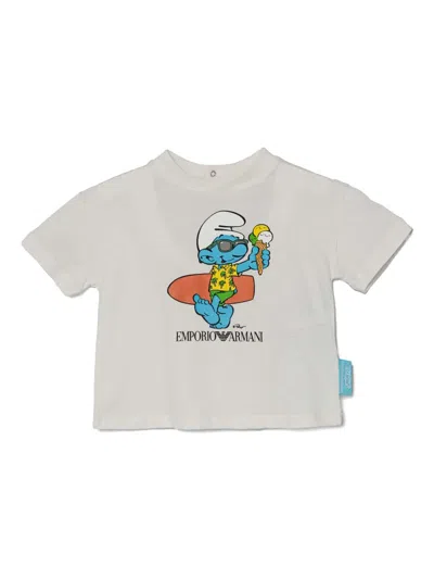 Emporio Armani Kids' X Smurfs Cotton T-shirt In White
