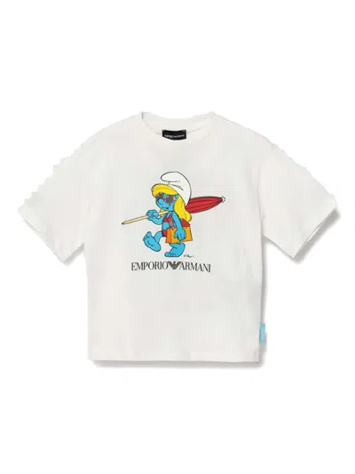 Emporio Armani Kids' X The Smurfs Cotton T-shirt In White