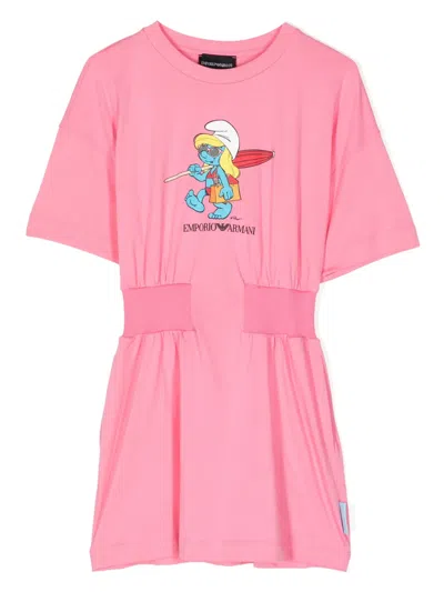 Emporio Armani Kids' X The Smurfs Jersey Dress In Pink