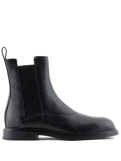 Emporio Armani Black Grained Leather Chelsea Boots