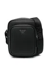 Emporio Armani Logo-plaque Leather Messenger Bag In Black  