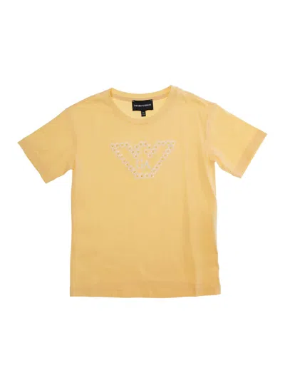 Emporio Armani Kids' Yellow T-shirt With Embroidered Logo On The Front In Cotton Girl
