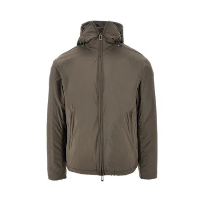 Emporio Armani Ylon Jacket With Hood In Gray