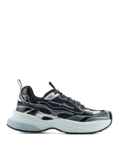 Emporio Armani Mesh Sneakers With Laminated Details And Signature Logo In Multi