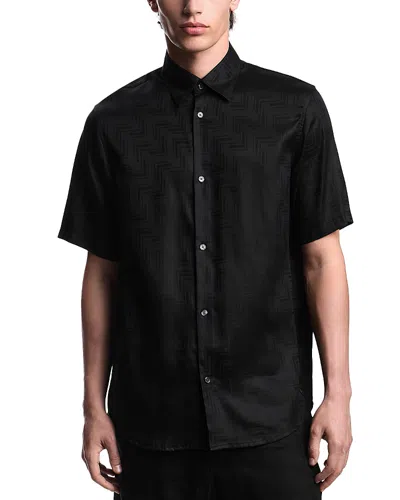 Emporio Armani Zig Zag Jacquard Regular Fit Button Down Shirt In Black