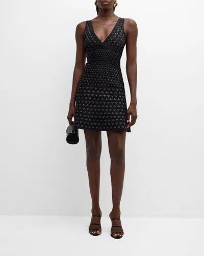 Emporio Armani Zigzag Metallic Jacquard Knit Mini Dress In Solid Black