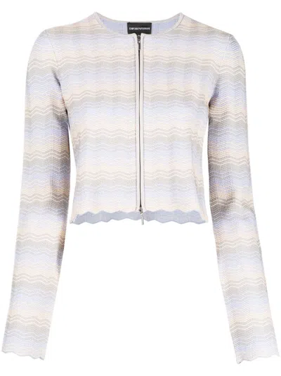 Emporio Armani Zigzag-pattern Cropped Jacket In Violett