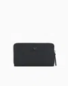 Emporio Armani Zip-around Leather Wallet With All-over Embossed Eagle In Black