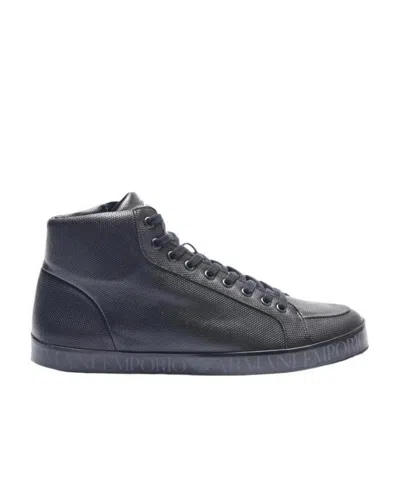 Emporio Armani Zip Detail Lace High-top Casual Shoes In Black
