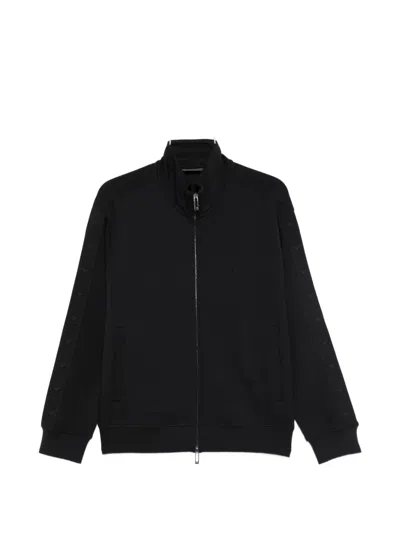 Emporio Armani Asv Full-zip Sweatshirt In Lyocell-blend Jacquard Jersey In Black