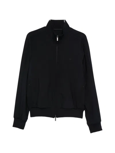 Emporio Armani Wool Blend Bomber Jacket High Collar In Black