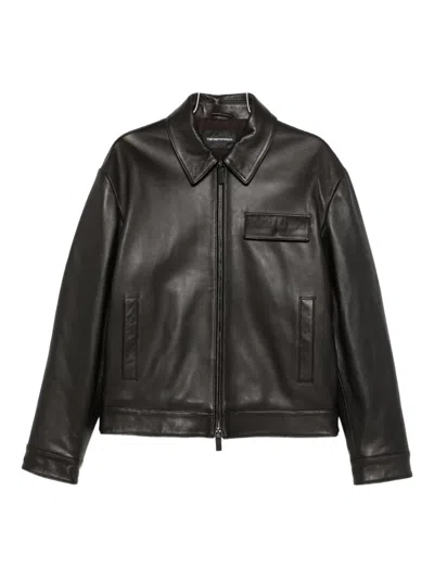 Emporio Armani Zip-fastening Leather Jacket In Black
