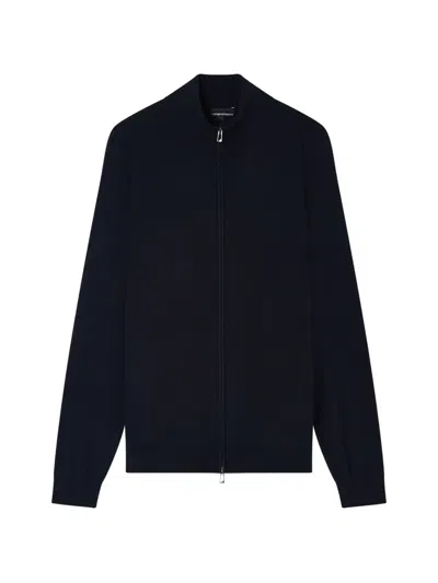 Emporio Armani Full-zip Sweatshirt In A Lyocell-blend Interlock Jersey With Jacquard Lettering In Black