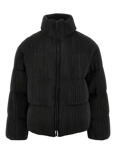 Emporio Armani Pleated Fabric Padded Jacket In Black