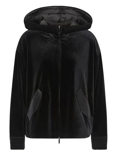 EMPORIO ARMANI ZIP-FASTENING VELVET HOODIE