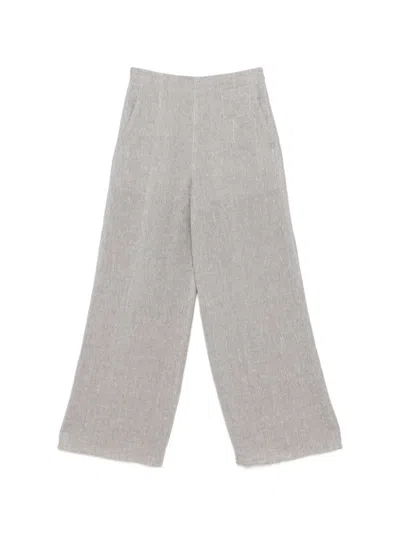 Emporio Armani Linen Wide Leg Textured Trousers In Gray
