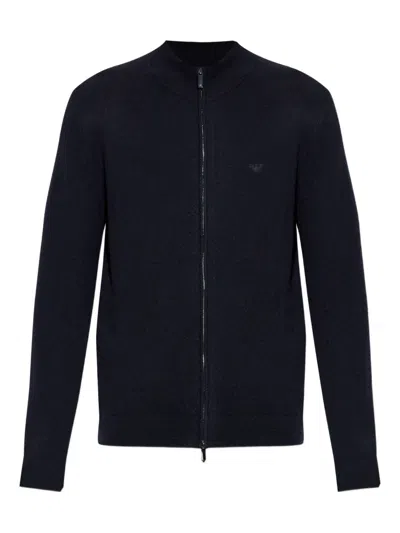 Emporio Armani Zip-front High-neck Cardigan In Black