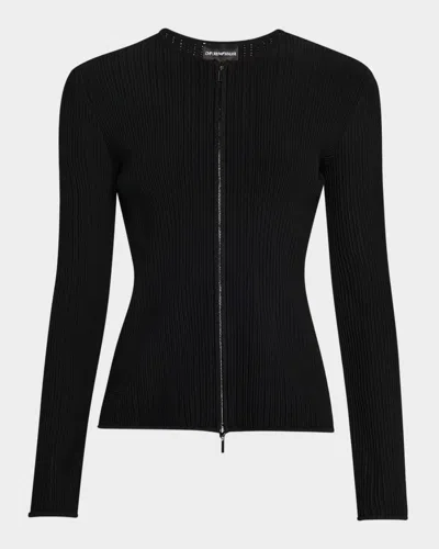 Emporio Armani Ttoman Fabric Full-zip Cardigan In Black