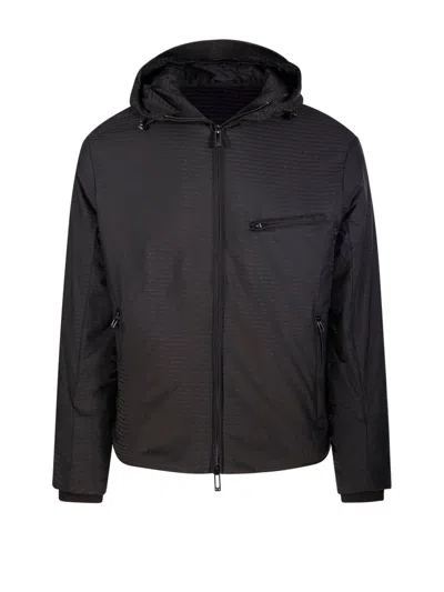 Emporio Armani Hooded Jackets With Long Sleeves And Side Pockets In Verdemilitary