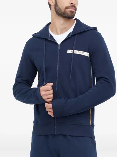 Emporio Armani Zip Hooded Sweatshirt In Blue
