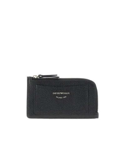 Emporio Armani Zip Leather Wallet In Black