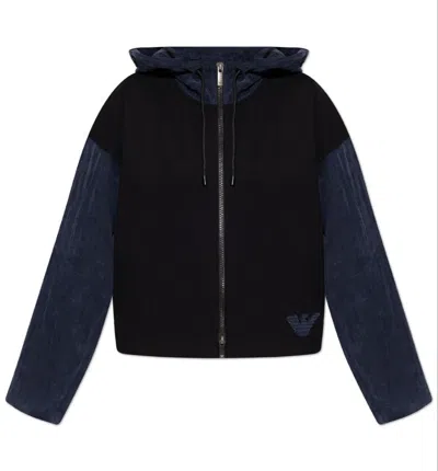 Emporio Armani Zip-up Blouson With Hood In Interlock Jersey In Multi