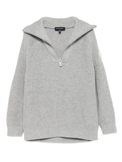 Emporio Armani Kids' Zip-neck Ribbed Sweater In Gold