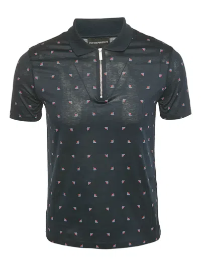 Pre-owned Emporio Armani Zip Pattern Polo Shirt In Blue