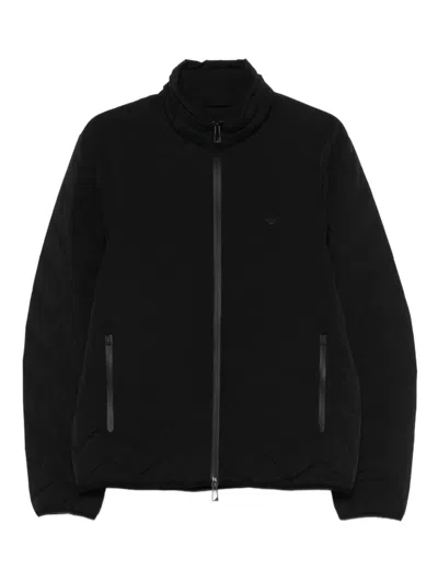 Emporio Armani Water Repellent Chevron Quilted Down Jacket In Nylon Spandex In Black