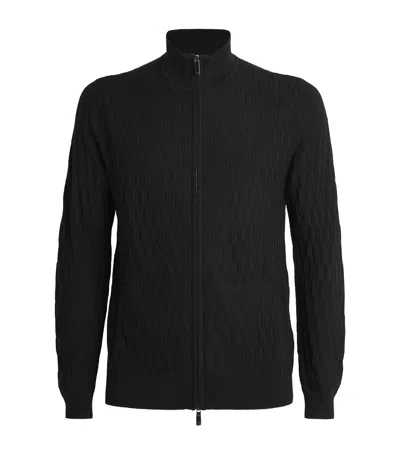 Emporio Armani Zip-up Cardigan In Black