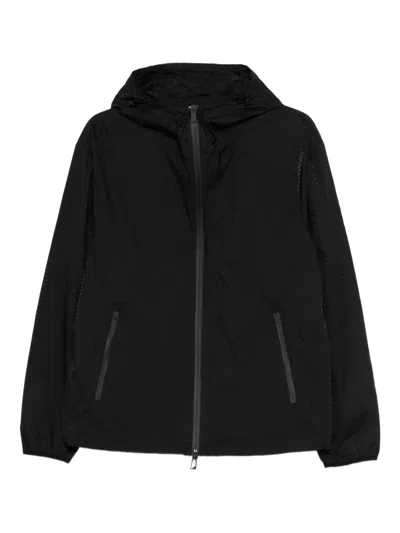 Emporio Armani Hooded Nylon Jacket Long Sleeves Pockets In Black