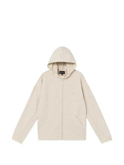Emporio Armani Kids' French Oak Logo-embroidered Long-sleeve Cotton Blend Hoody 14- In White