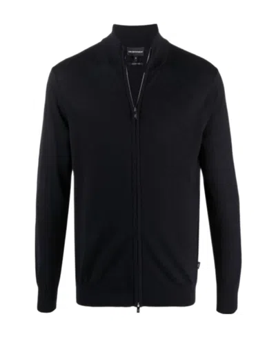 Emporio Armani Zip-up Knitted Jumper In Black